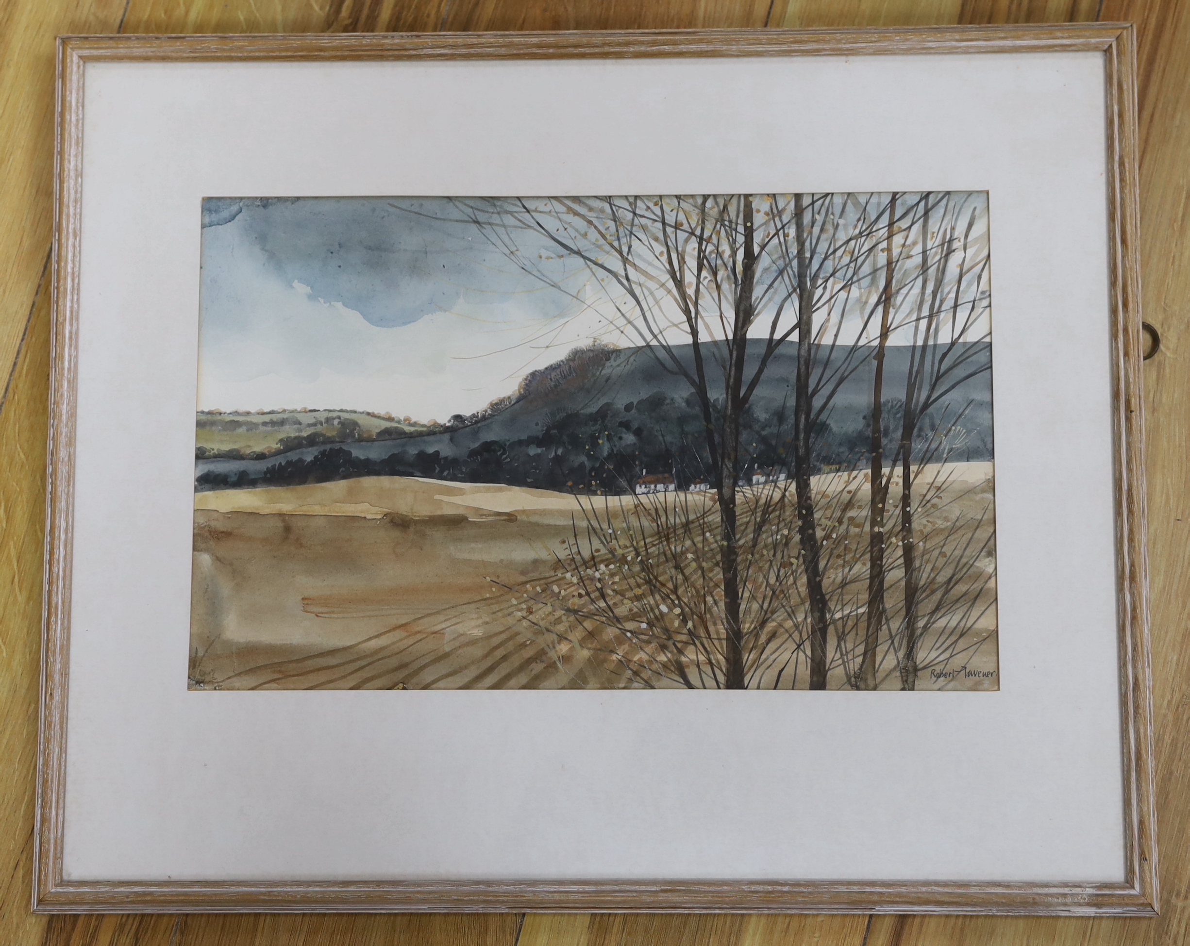 Robert Tavener (1920-2004), watercolour, 'Autumn Downs and ploughed field', signed, 39 x 24cm